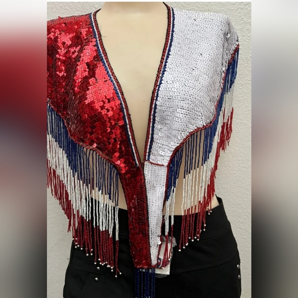 Vintage Rodeo Cowboy Sequined and Beaded Lone Star Fringe Top - Picture 2 of 3